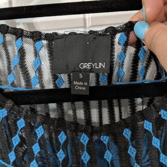 NWOT Greylin Embroidered Sheer Black Top - Picture 3 of 7